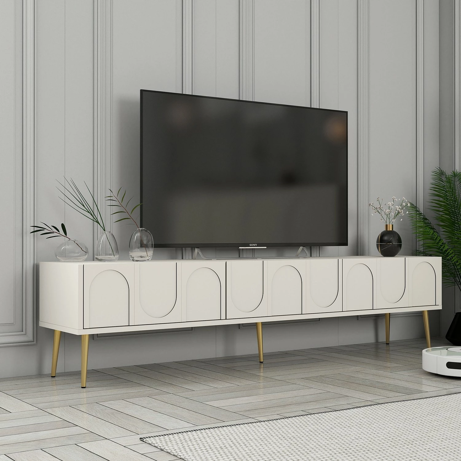 Komodë TV Skye Decor, Lyon 43, krem dhe ari