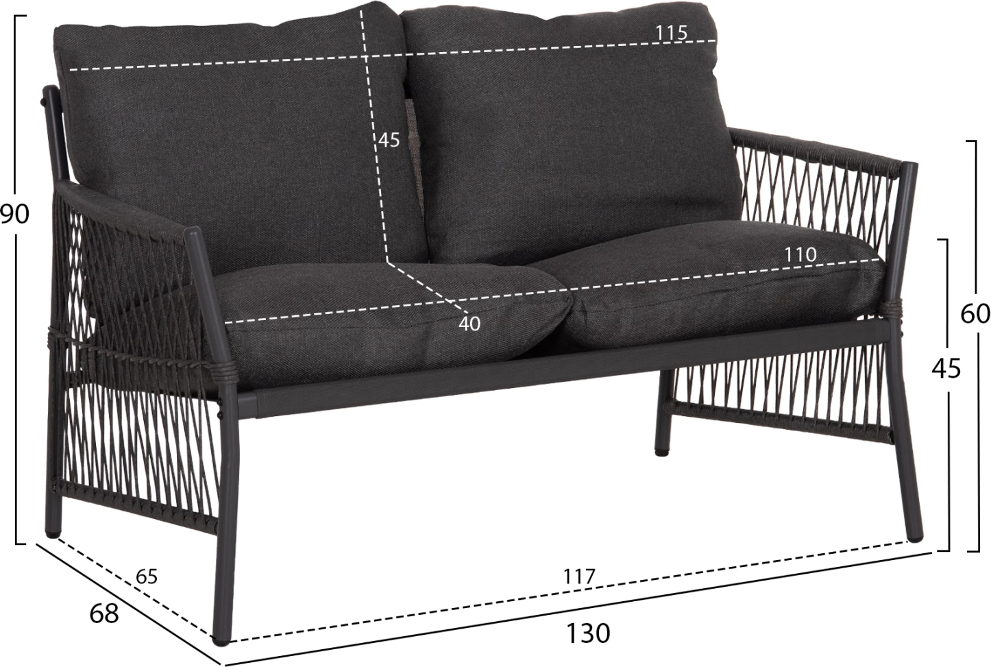 Set lounge për jashtë, 4 ulëse, DEANDRA FH6507.01, metal & jastëkë, ngjyrë gri