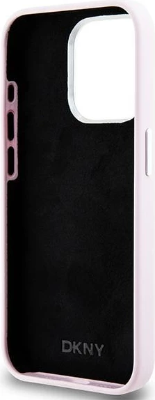 Mbështjellës DKNY Liquid Silicone Small Metal Logo MagSafe për iPhone 15 Pro, rozë
