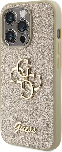 Mbështjellës Guess Glitter Script Big 4G për iPhone 15 Pro Max, Ari