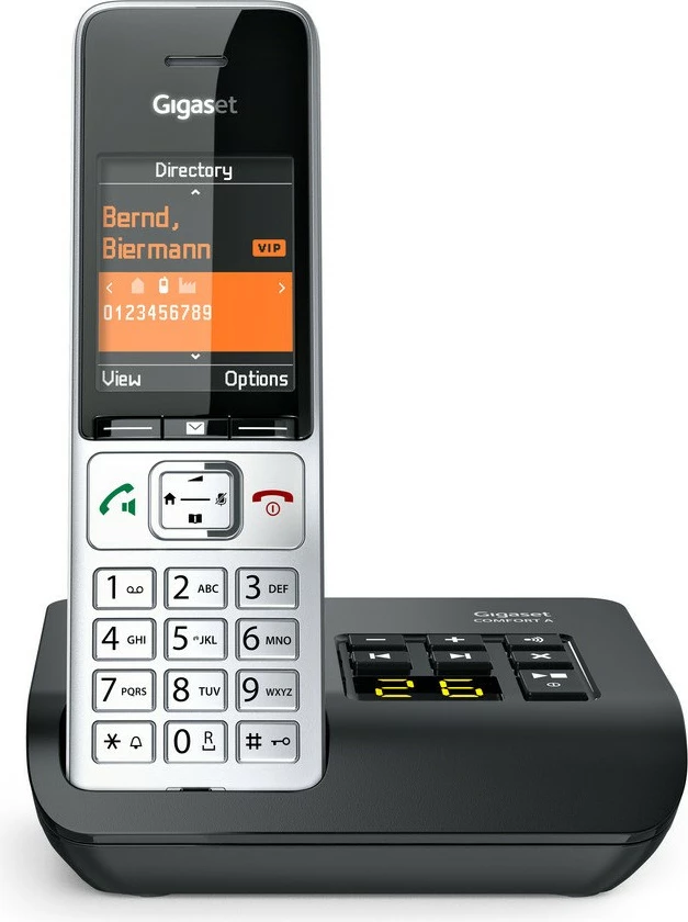 Telefon fiks Gigaset COMFORT 500A, analog/DECT, regjistrues automatik, ekran ngjyrë, 200 kontakte, i zi/argjendtë