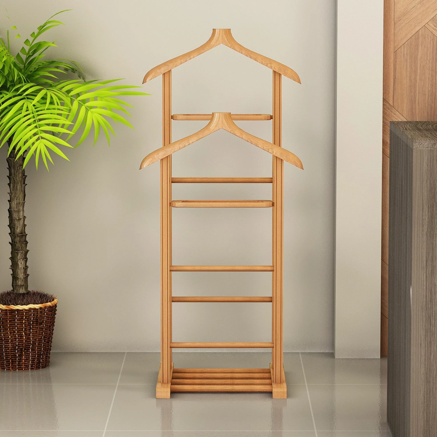 Stendë valet Beta Double, dru natyral, Hanah Home