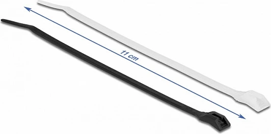 Lidhëse kabllosh DeLOCK 110 x 2.5 mm, 100 copë, rezistente ndaj flakës, e zezë/transparent
