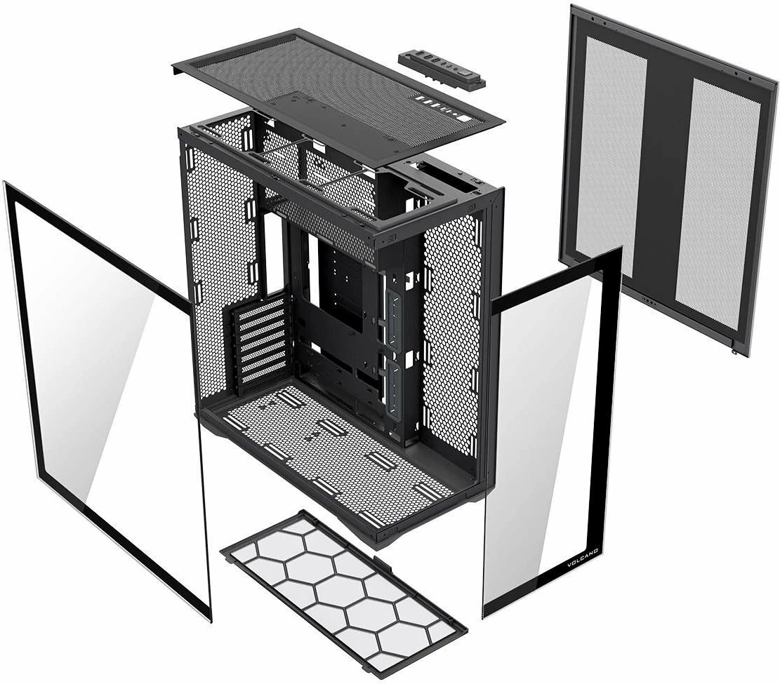 Kasë Modecom Volcano Space XL NF Full Tower, E-ATX/ATX/mATX/ITX, tempered glass, USB-C, e zezë
