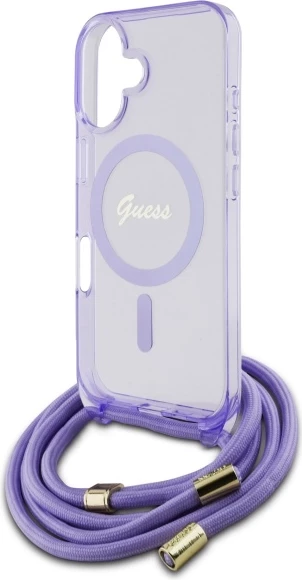 Mbështjellës Guess Crossbody Cord Script MagSafe për iPhone 16, Vjollcë