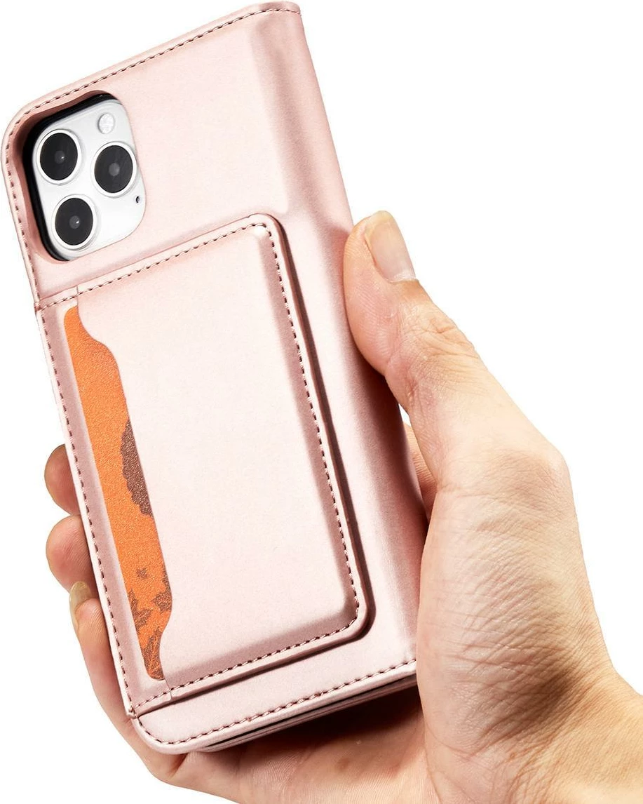 Mbështjellës Hurtel Magnet Card Case për iPhone 12 Pro, me portofol dhe qëndrim, Rozë