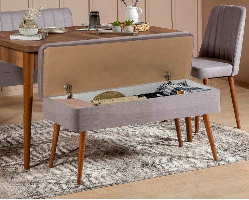 Tavolinë me karrige, set 4 pjesësh, ngjyrë arre dhe gri, Vina 0701 - 3, Skye Decor