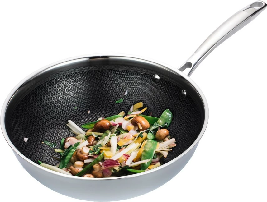 Tigan i thellë wok Feel-Maestro MR-1224-30, 30 cm, çelik inox, jo-ngjitës, argjend