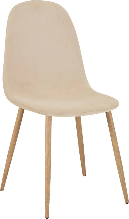 Karrige ngrënieje Bella, kadife, ngjyrë bezhë, këmbë metalike natyrale, set prej 4 copash, 43.5x52x89cm