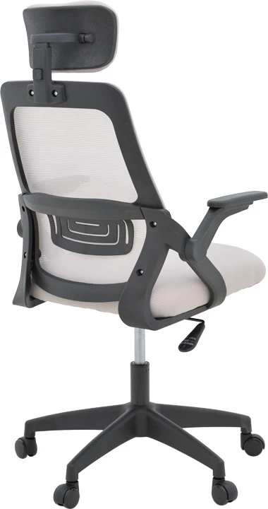 Karrige zyre Peja, material rrjetë, ngjyrë gri-bezhë, kornizë e zezë, 58x60x107-117cm