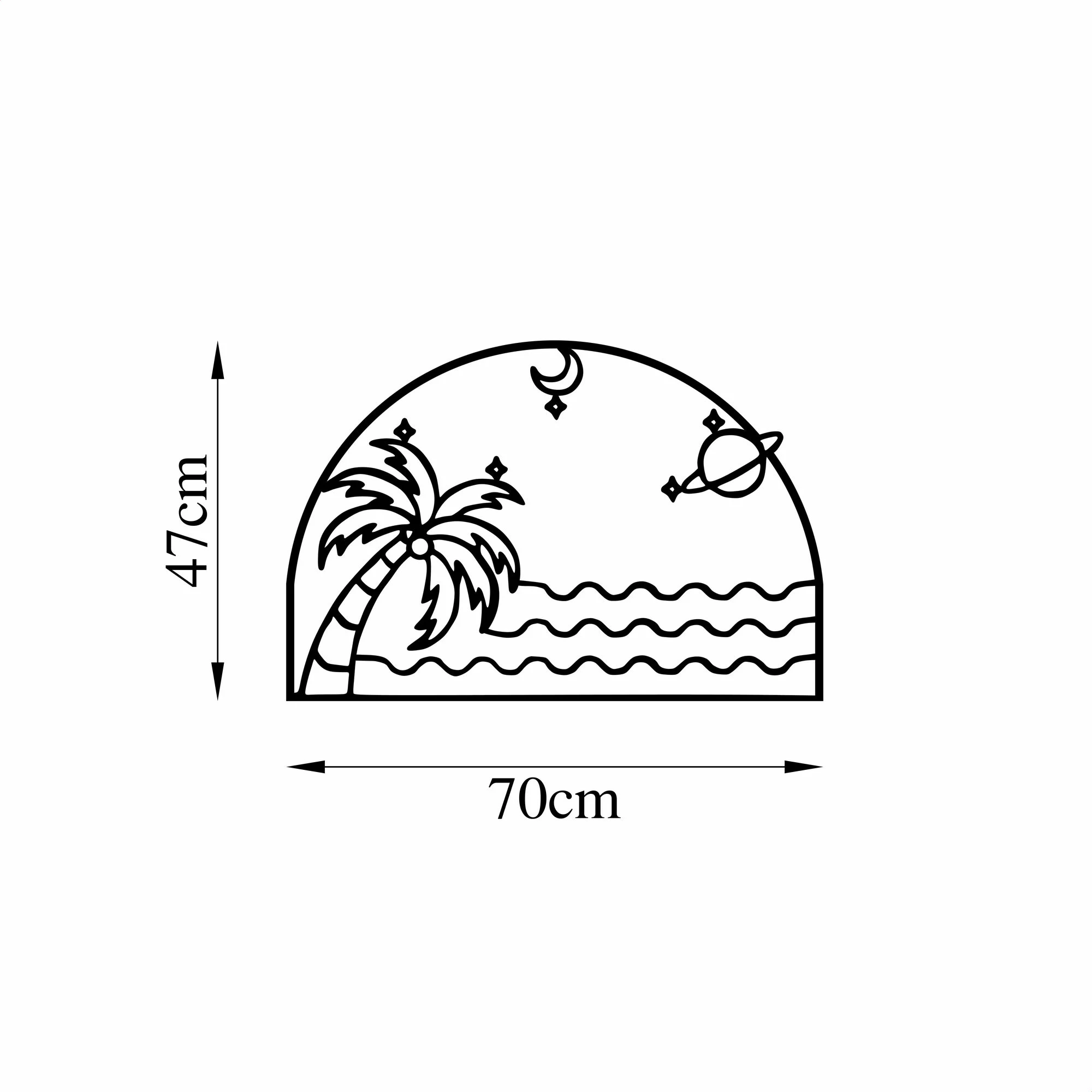 Aksesor dekorativ metalik për mur, Palm Sea Moon, 70x47cm