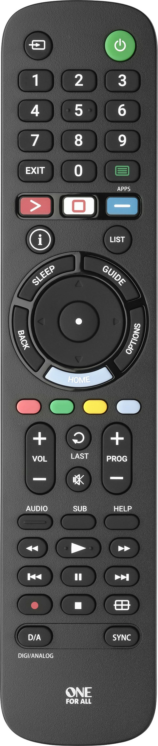 Telekomandë zëvendësuese One For All për TV Sony, IR, me butona, e zezë