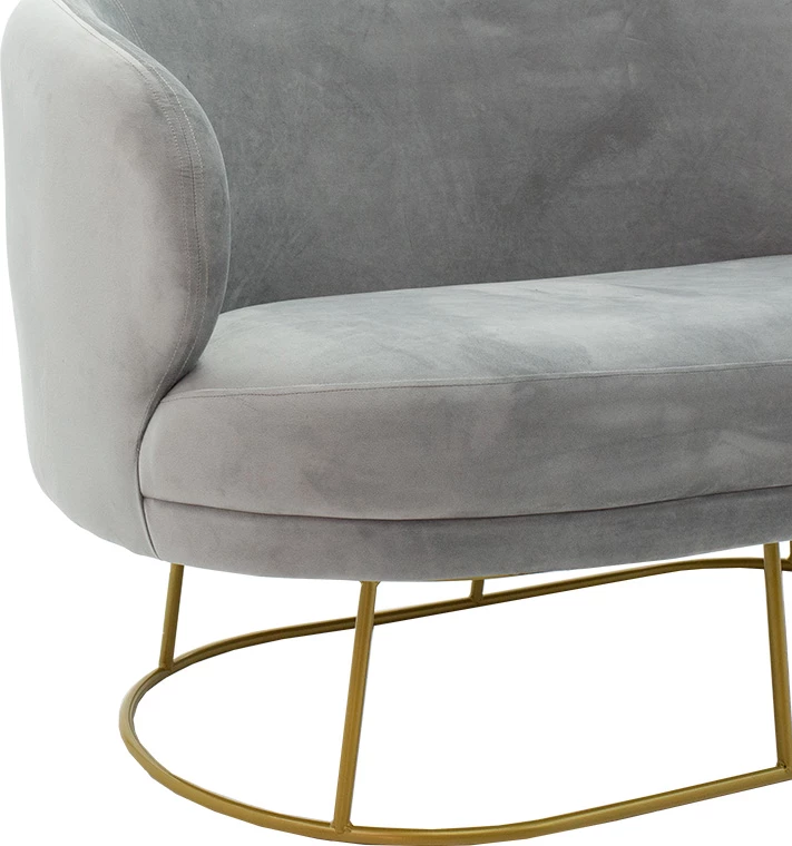 Divan dy ulëshe Rony, kadife gri, metal i artë, 132x82x83cm