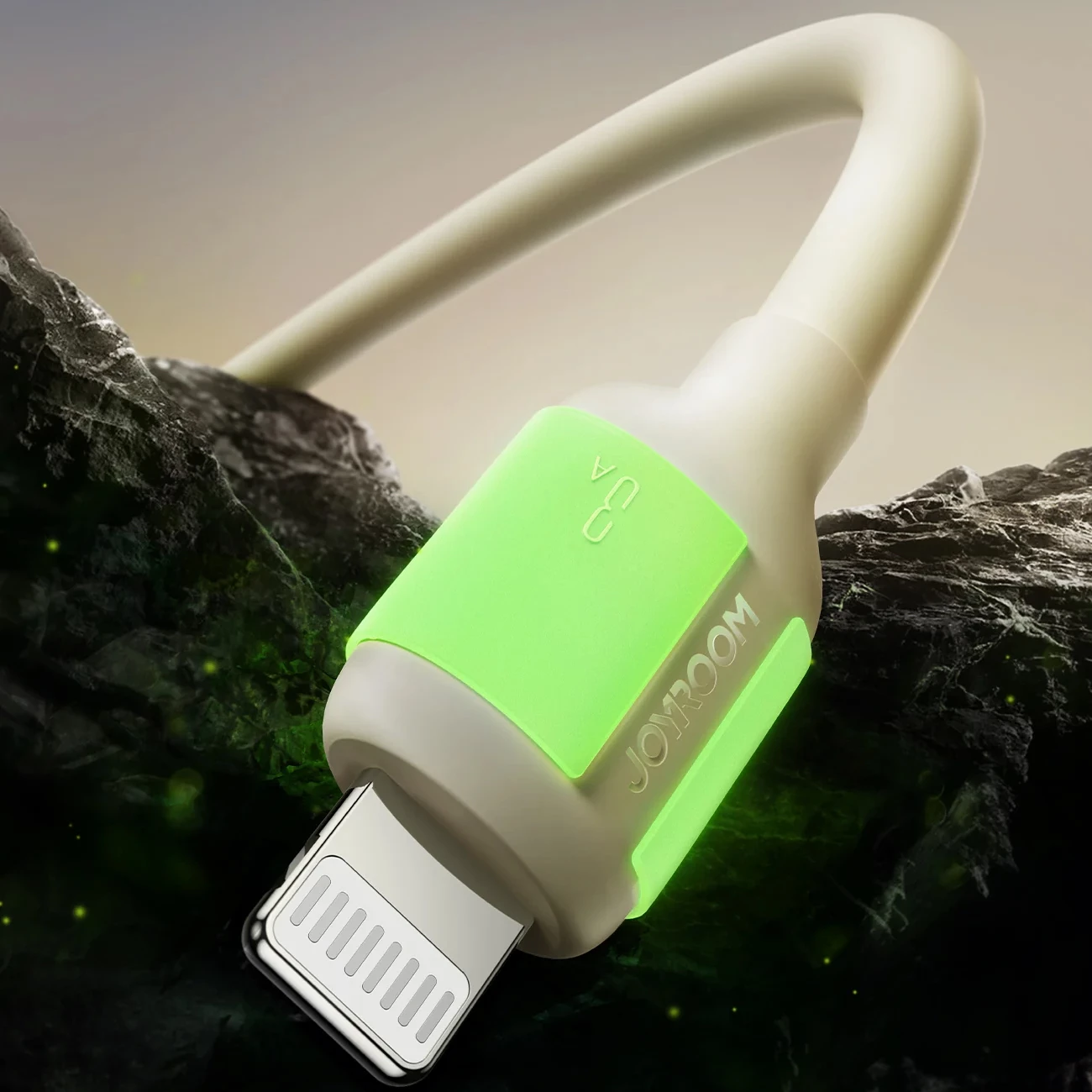 Kabllo Joyroom S-A53 USB-A në Lightning, 2m, 3A, majë fluoreshente, Bezhë