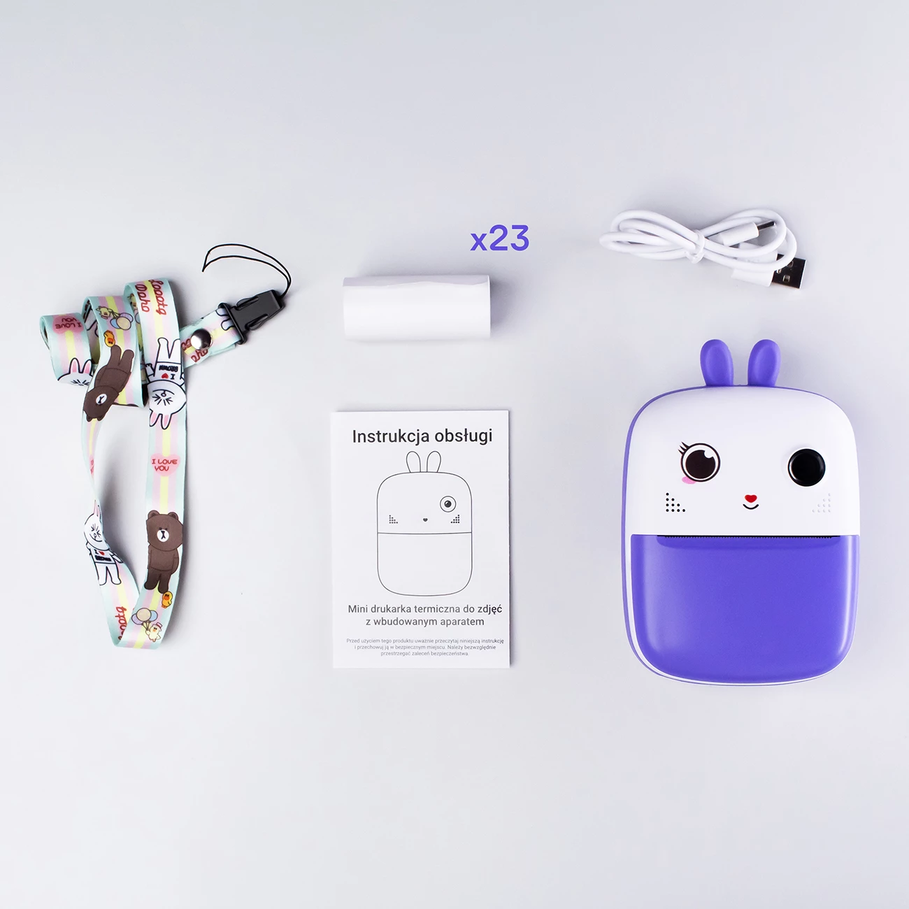 Printer termik mini për fëmijë Hurtel HURC10F me kamerë dhe video, 1800mAh, 32GB, Violet