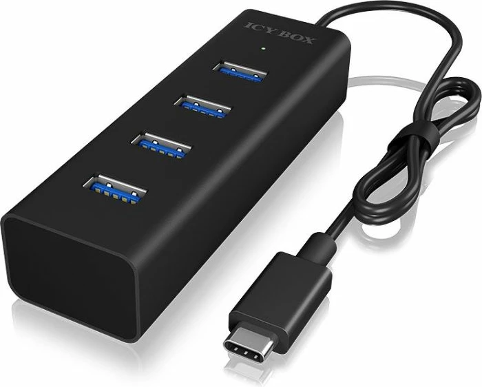 USB-C hub ICYBOX IB-HUB1409-C3, 4x USB-A 3.0, 5 Gb/s, kabllo 40 cm, i zi
