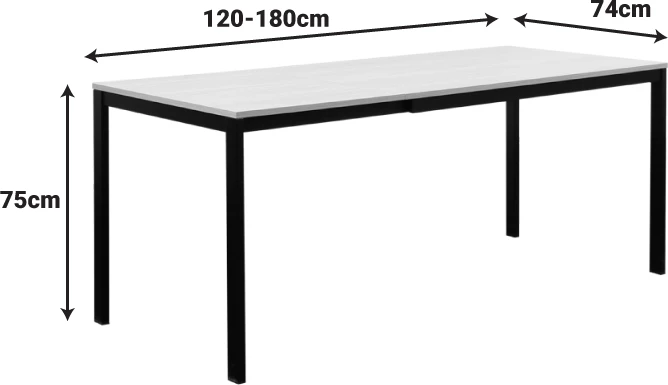 Tavolinë zgjatëse Extento, ngjyrë natyrale, këmbë metalike të zeza, 120-180x74x75cm