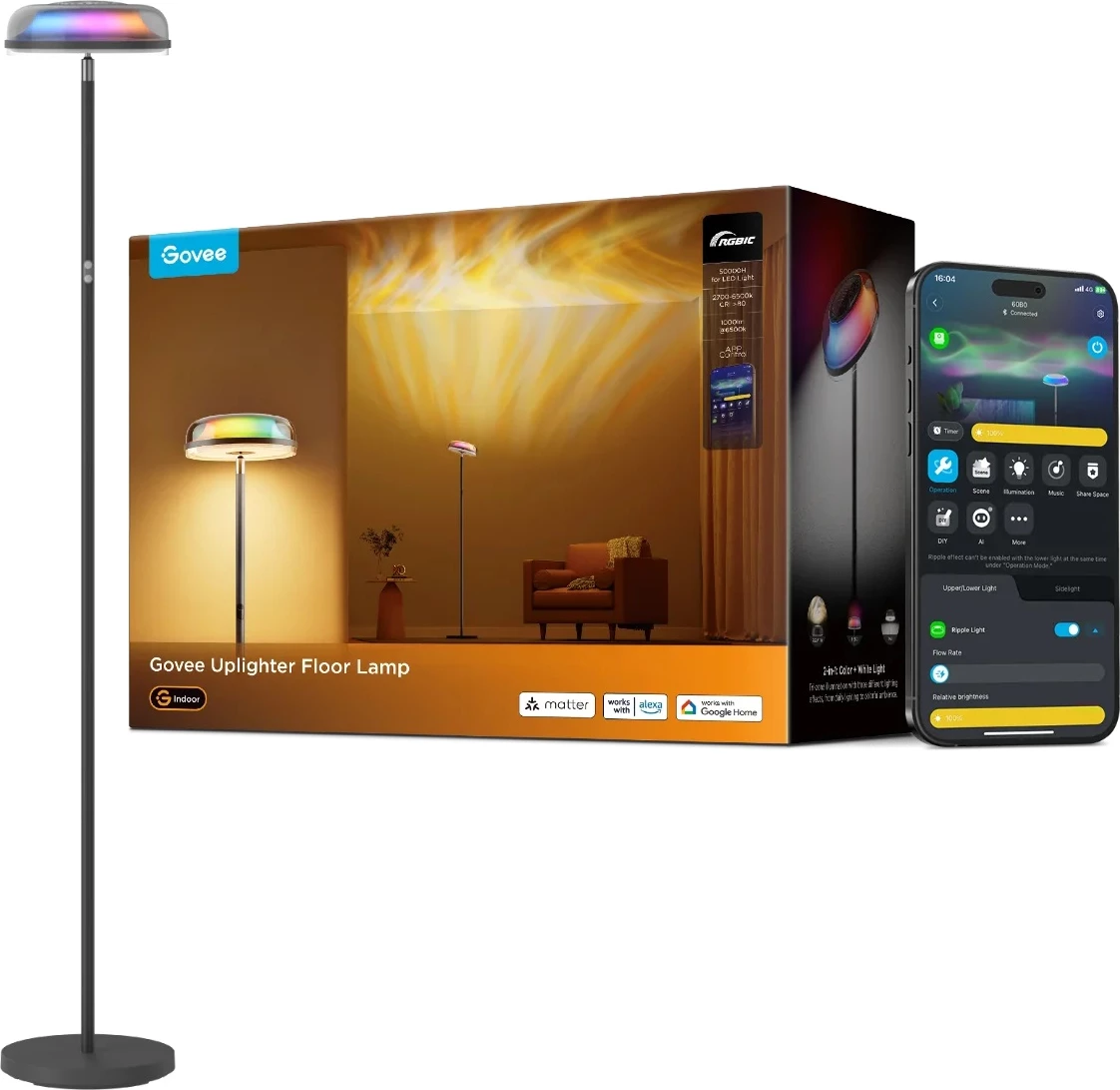 Llambë dyshemeje Govee Uplighter Floor Lamp, 3 zona drite, smart (Alexa/Google Assistant/Matter)