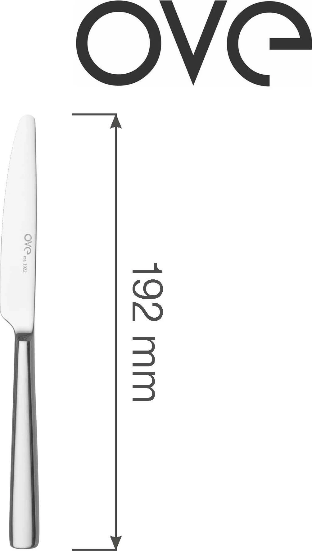 Thikë deserti OVE Adria 192 mm, çelik inox 18/10, argjend, set 12 copë