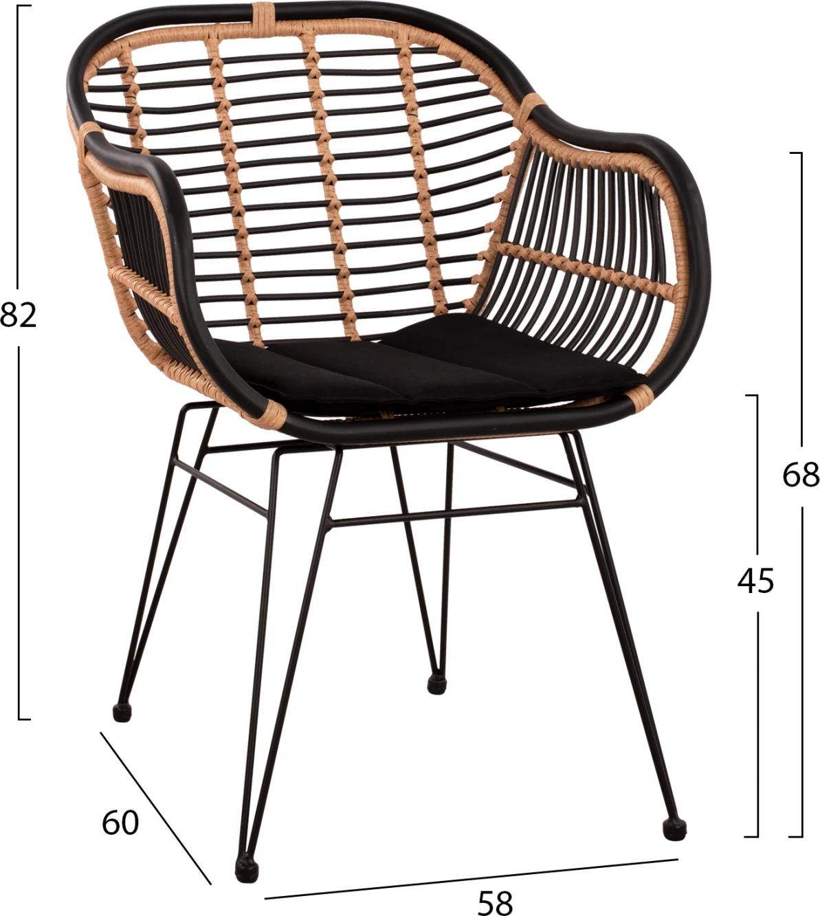 Karrige metalike Allegra me jastëkë FH5663 me thurje, ngjyrë bezhë dhe e zezë, 58x60x82cm