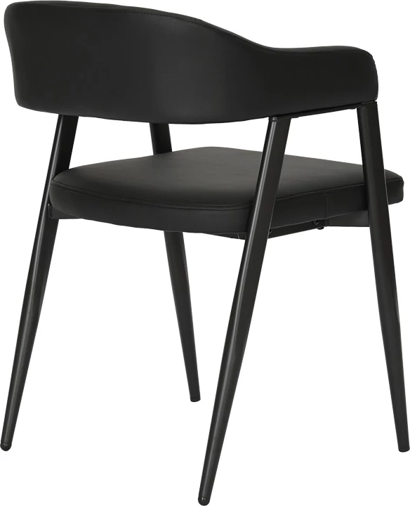 Fotel Sezan, lëkurë PU e zezë, këmbë metalike, 56x55x78cm