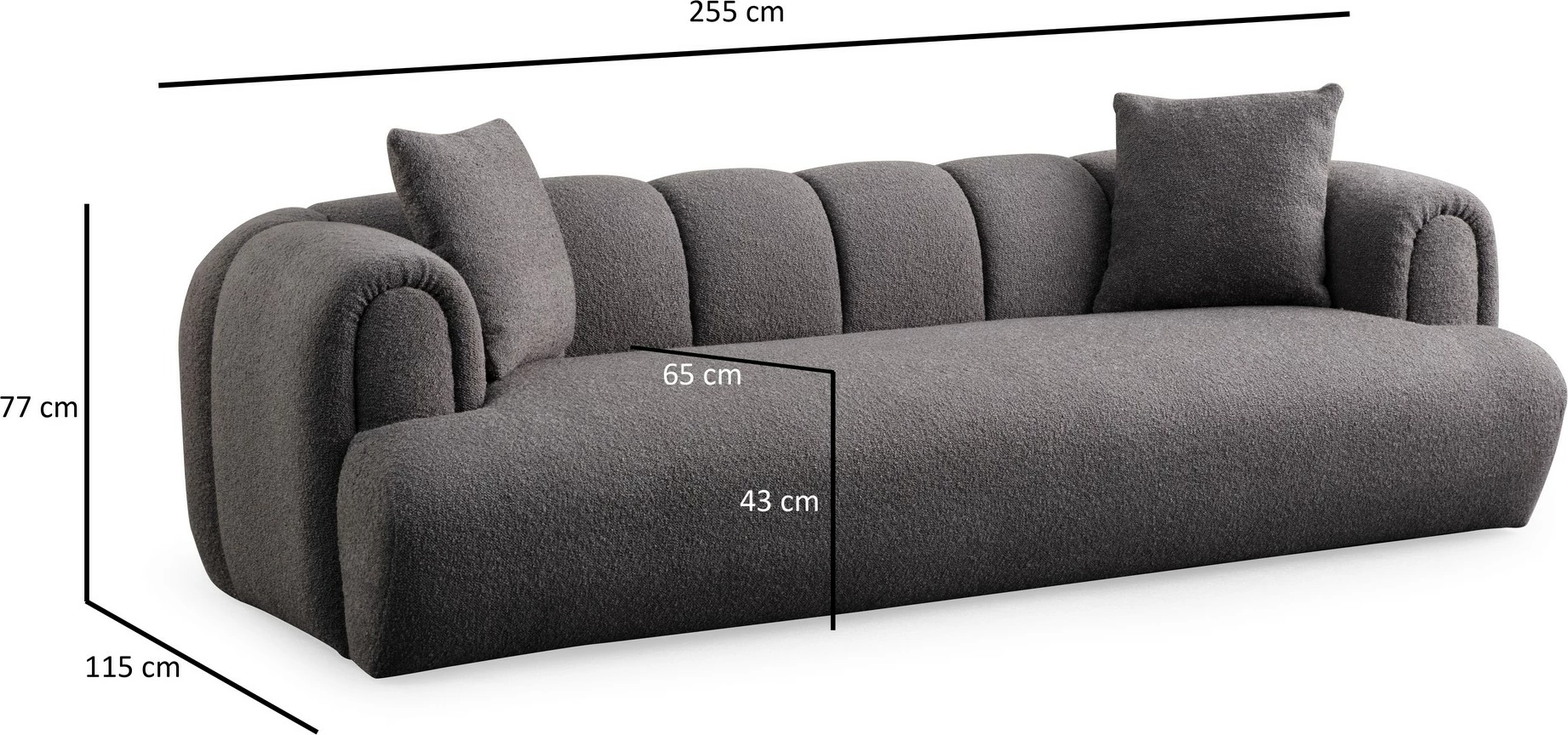 Divan treshe Atelier del Sofa, Puffy 3 Plain, ngjyrë antracit