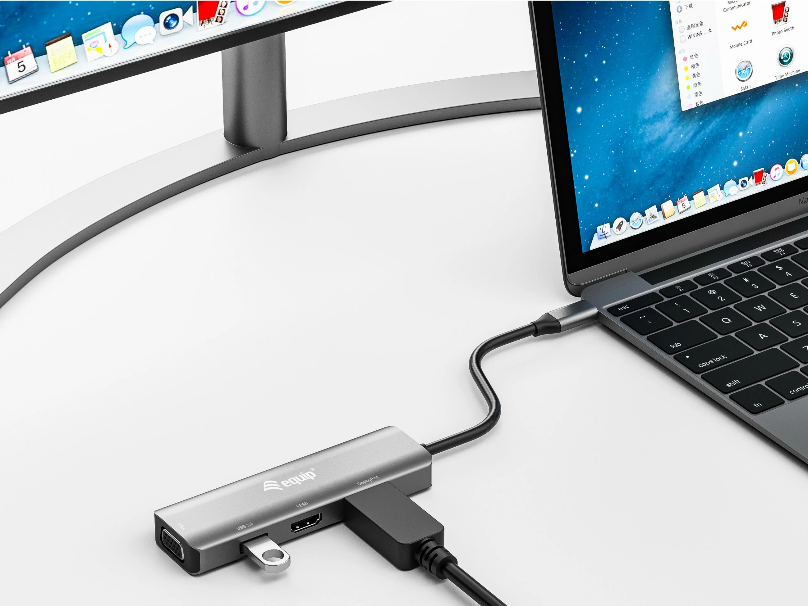 Adapter USB-C Equip 133485, HDMI/DisplayPort/VGA/USB, 4K, i zi/argjendtë