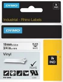 Shirit etiketimi vinil, Dymo Rhino, 18445 S0718620, 19mm x 5.5m, zi/bardhë
