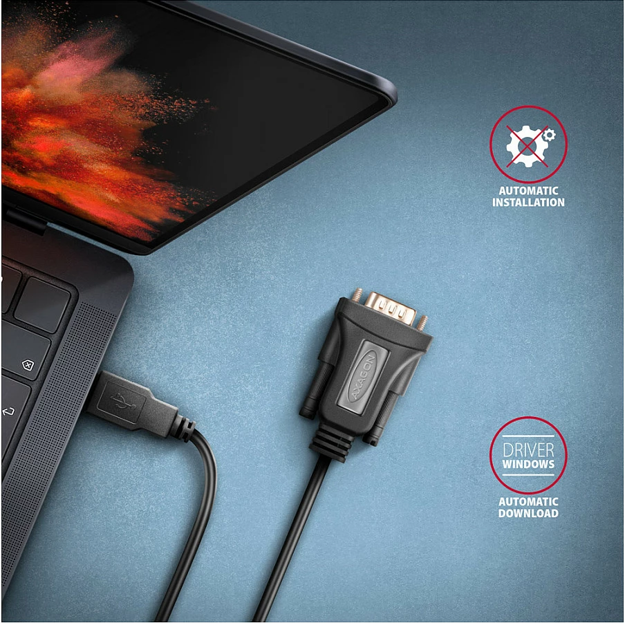 Kabllo adapter Axagon ADS-1PQN, RS-232 (COM) në USB 2.0, FT232RL, e zezë