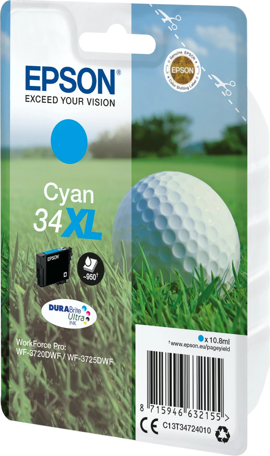 Toner Epson 34XL DURABrite Ultra, Cyan, High Yield, 10.8ml