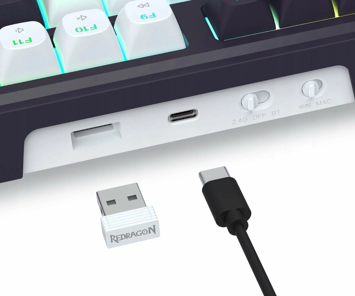 Tastierë gaming mekanike Redragon TERRAFLARE K762WB-RGB-PRO, full-size 104 taste, Bluetooth/2.4GHz/USB, RGB, hot-swap, PBT, bateri 4000mAh, QWERTY US, e zezë, set me receiver 2.4GHz