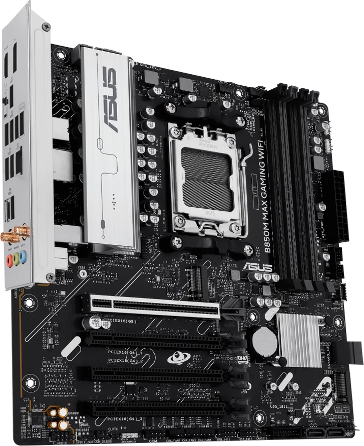Pllakë amë ASUS B850M MAX GAMING WIFI, AM5, mATX, DDR5 4xDIMM, 3xM.2, 4xSATA, PCIe 5.0, Wi‑Fi 6, Bluetooth 5.4