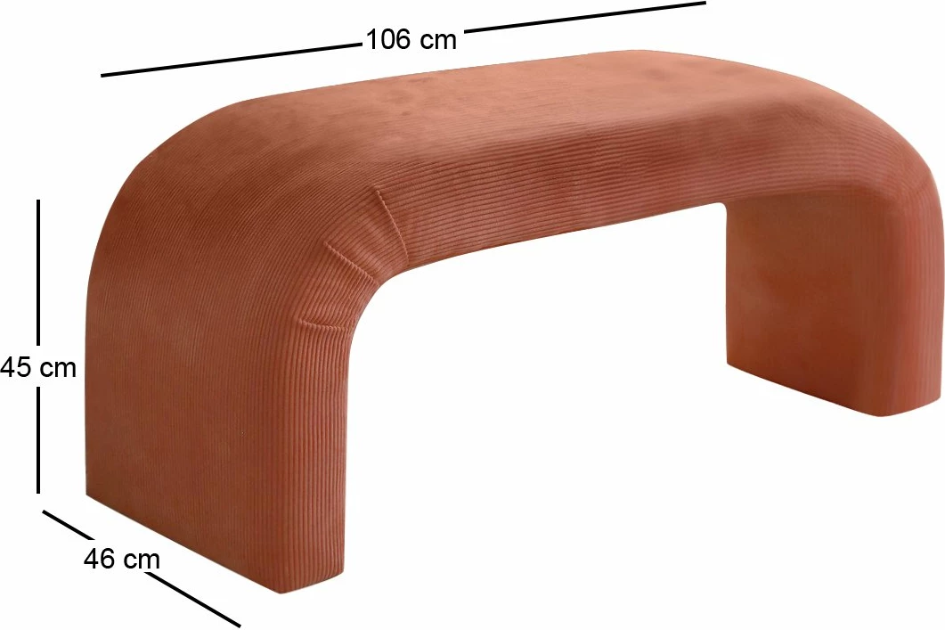 Pouf Atelier del Sofa, Nu Bench, kadife kordon, ngjyrë korale