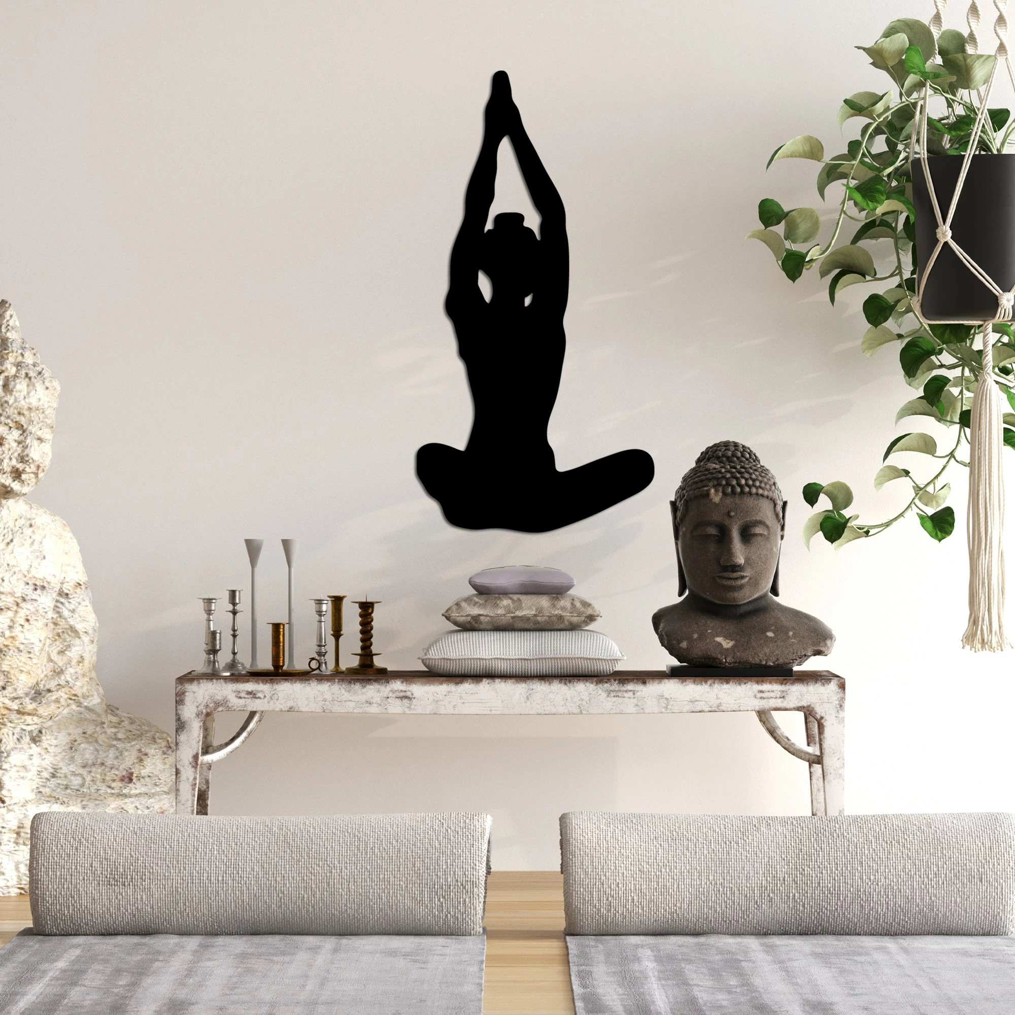 Aksesor dekorativ metalik për mur, Wallity, Yoga 6, ngjyrë e zezë, 31x60cm