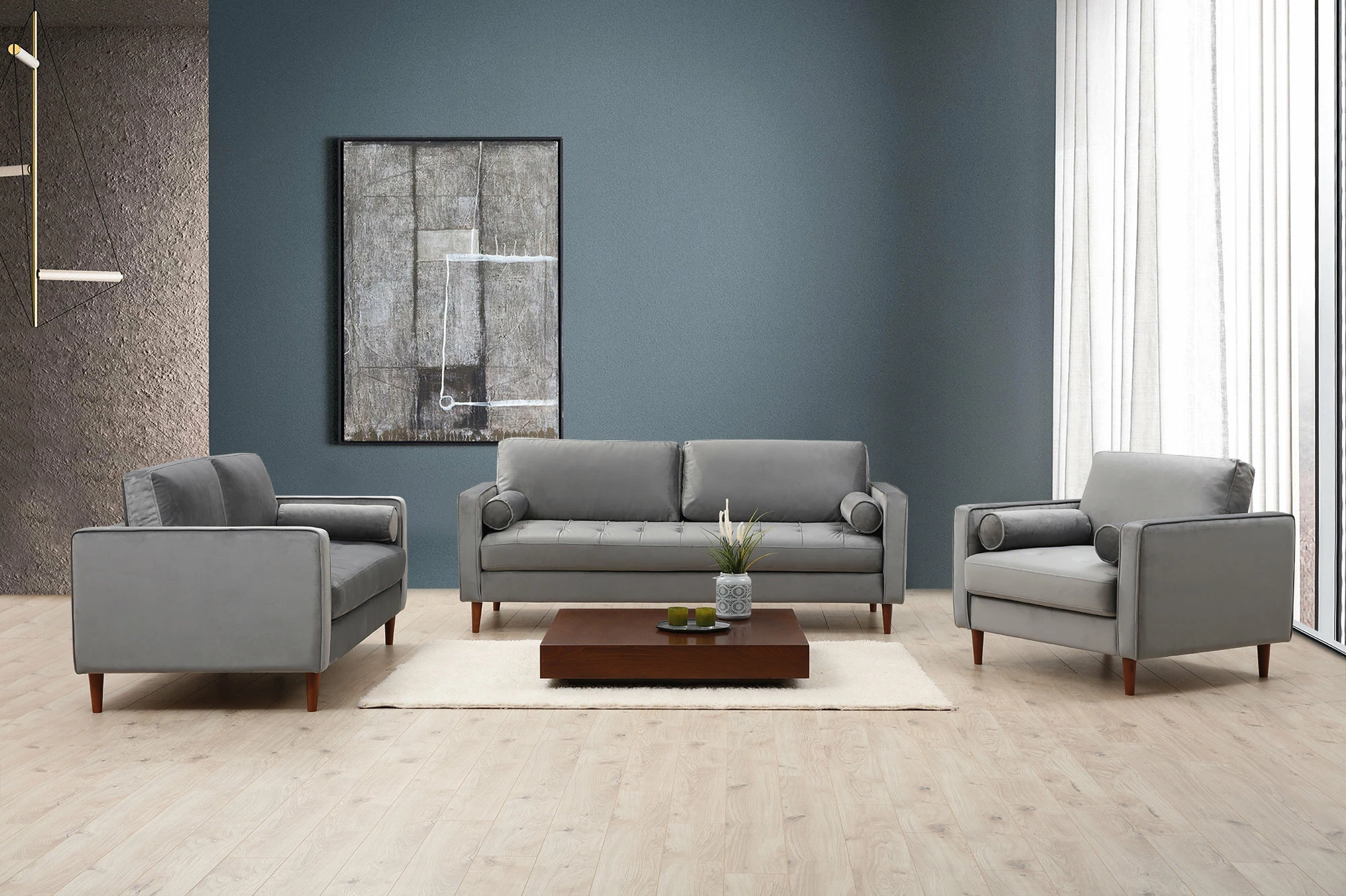 Divan treshe Atelier del Sofa, Rome, ngjyrë gri e çelët