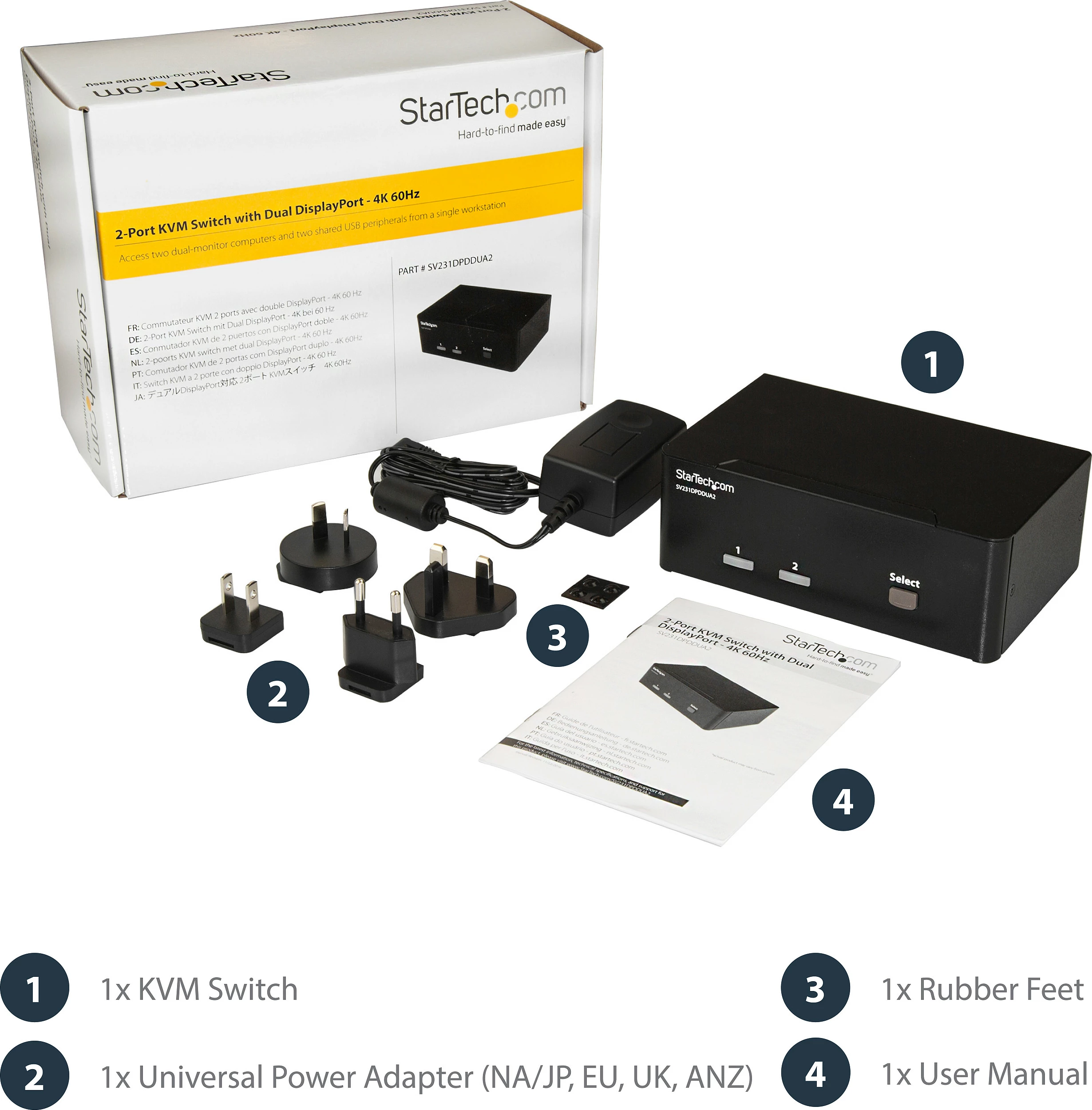 Switch KVM StarTech SV231DPDDUA2, 2-Port DisplayPort Dual Monitor, 4K 60Hz, i zi