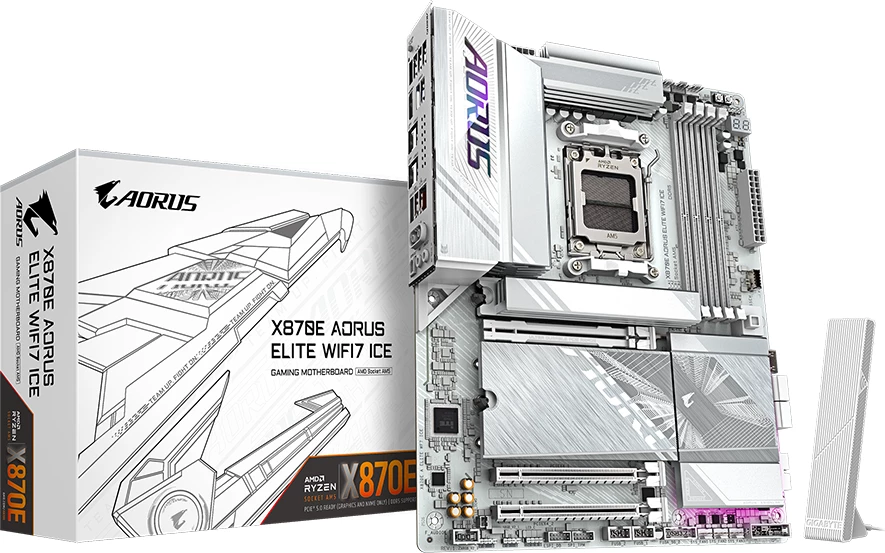 Pllakë amë GIGABYTE X870E AORUS ELITE WIFI7 ICE, AM5, ATX, 4x DDR5, WiFi 7, e bardhë