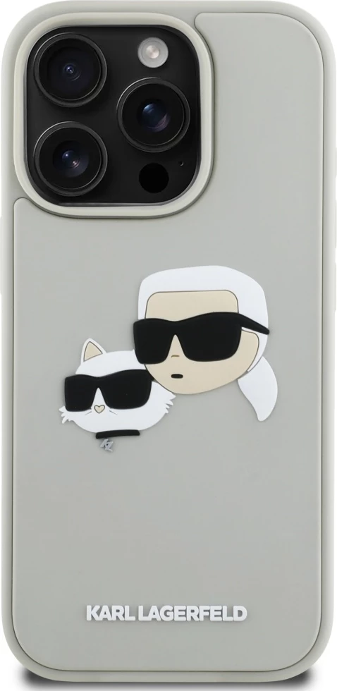 Mbështjellës Karl Lagerfeld HC 3D Rubber Double Heads për iPhone 16 Pro Max, Bezhe