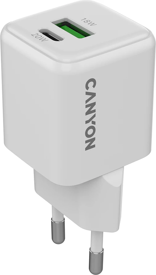 Karikues CANYON CU20AC GaN 20W, 1xUSB-C PD + 1xUSB-A QC, EU, i bardhë