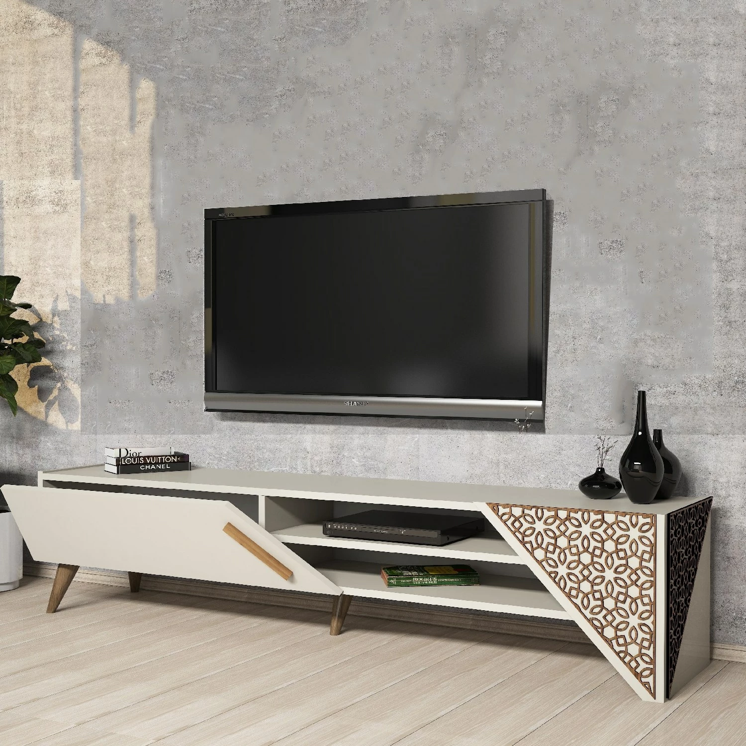 Komodë TV Skye Decor, Beril 2, ngjyrë krem