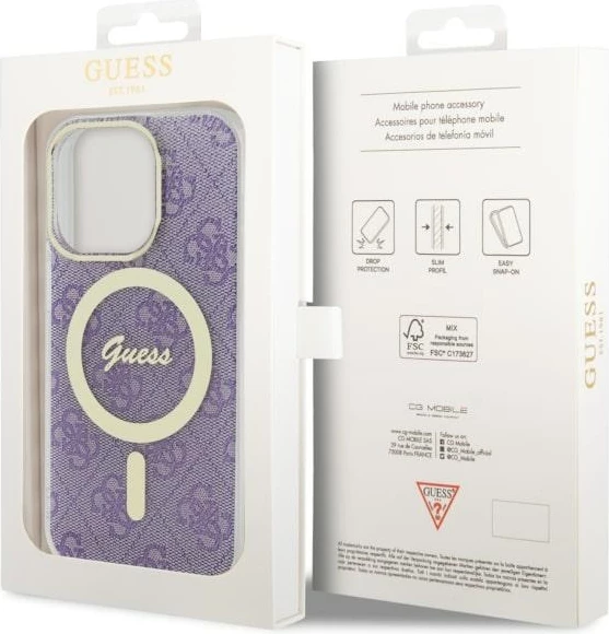 Mbështjellës Guess 4G MagSafe për iPhone 14 Pro 6.1", vjollcë