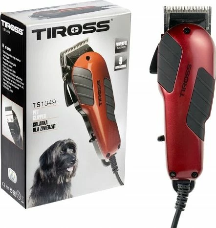 Makinë qethëse për qen Tiross TS-1349, 10W, 4 krehëra 3-12 mm, me kabllo, set me gërshërë/krehër/vaj/furçë pastrimi, e kuqe