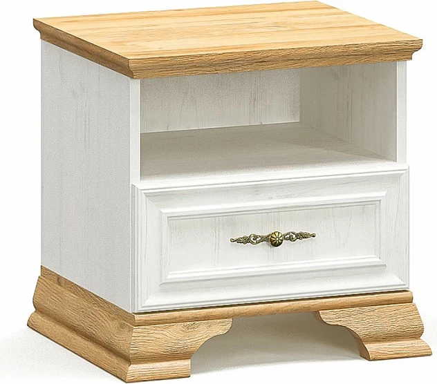 Komodinë nate Jaden ngjyrë lisi të artë-bardhë antike 49x41x47cm, set prej 2 copash