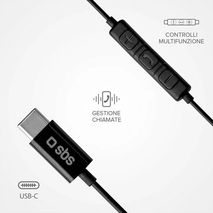 Kufje SBS Studio Mix 100C, me kabllo USB-C, in-ear, me mikrofon, 1.2 m, të zeza