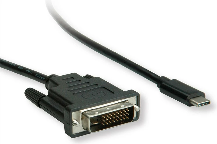 Kabllo ROLINE 11045831 USB-C në DVI-D Dual Link, 2 m, 4K 60Hz, e zezë