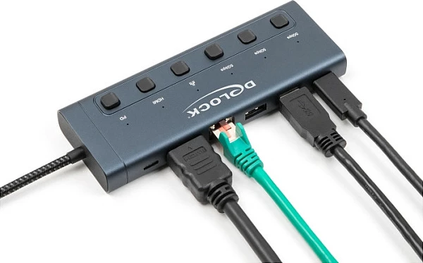Docking station DeLOCK 92000, USB-C me HDMI 4K 60Hz, RJ-45 Gigabit, 2x USB-A, USB-C, PD 90W, blu