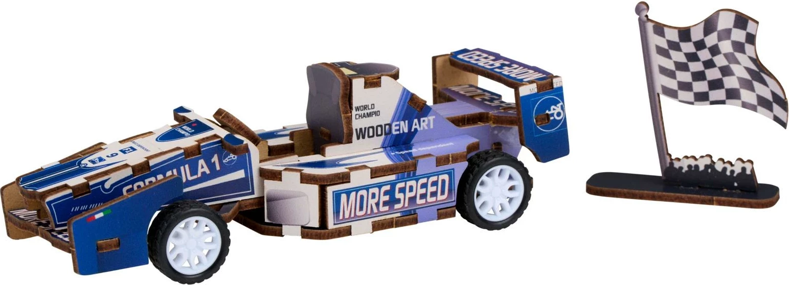 Puzëll 3D prej druri BD VOZICKI 55971-FORMULA, 32 pjesë, pull-back, blu/bardhë