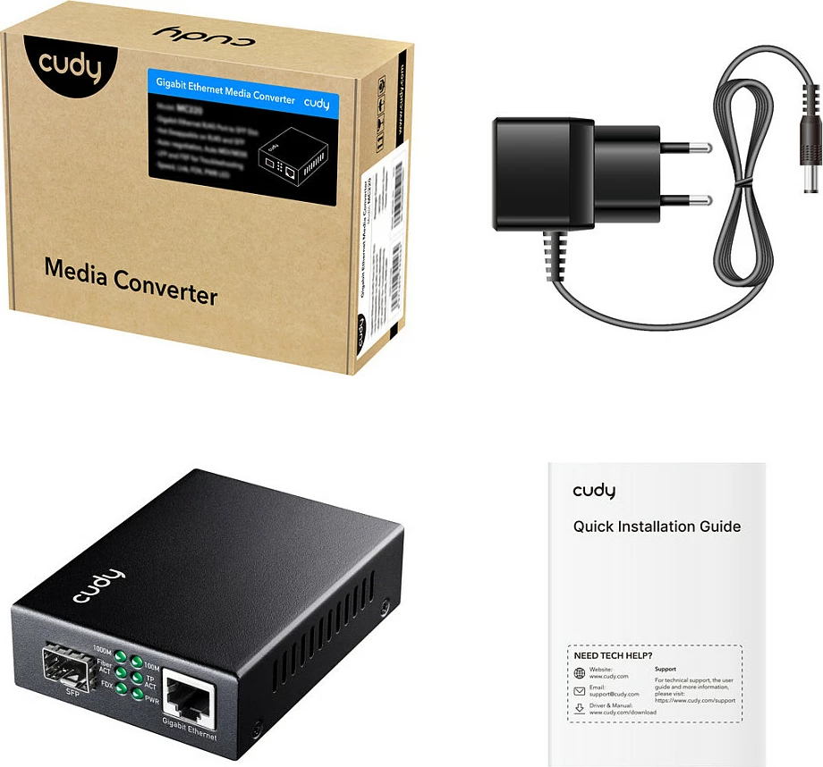 Media konvertues Cudy MC220, Gigabit Ethernet, SFP Single-Mode 1310nm 20km, i zi
