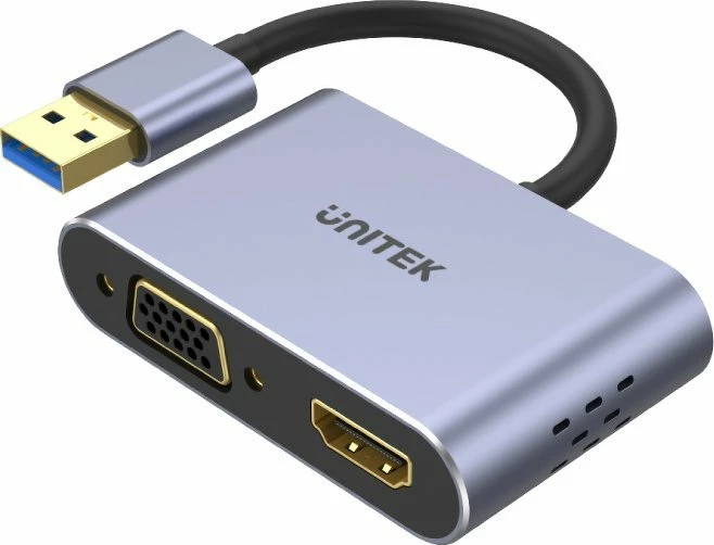 Adapter Unitek V1304A USB-A 3.0 në HDMI + VGA, gri
