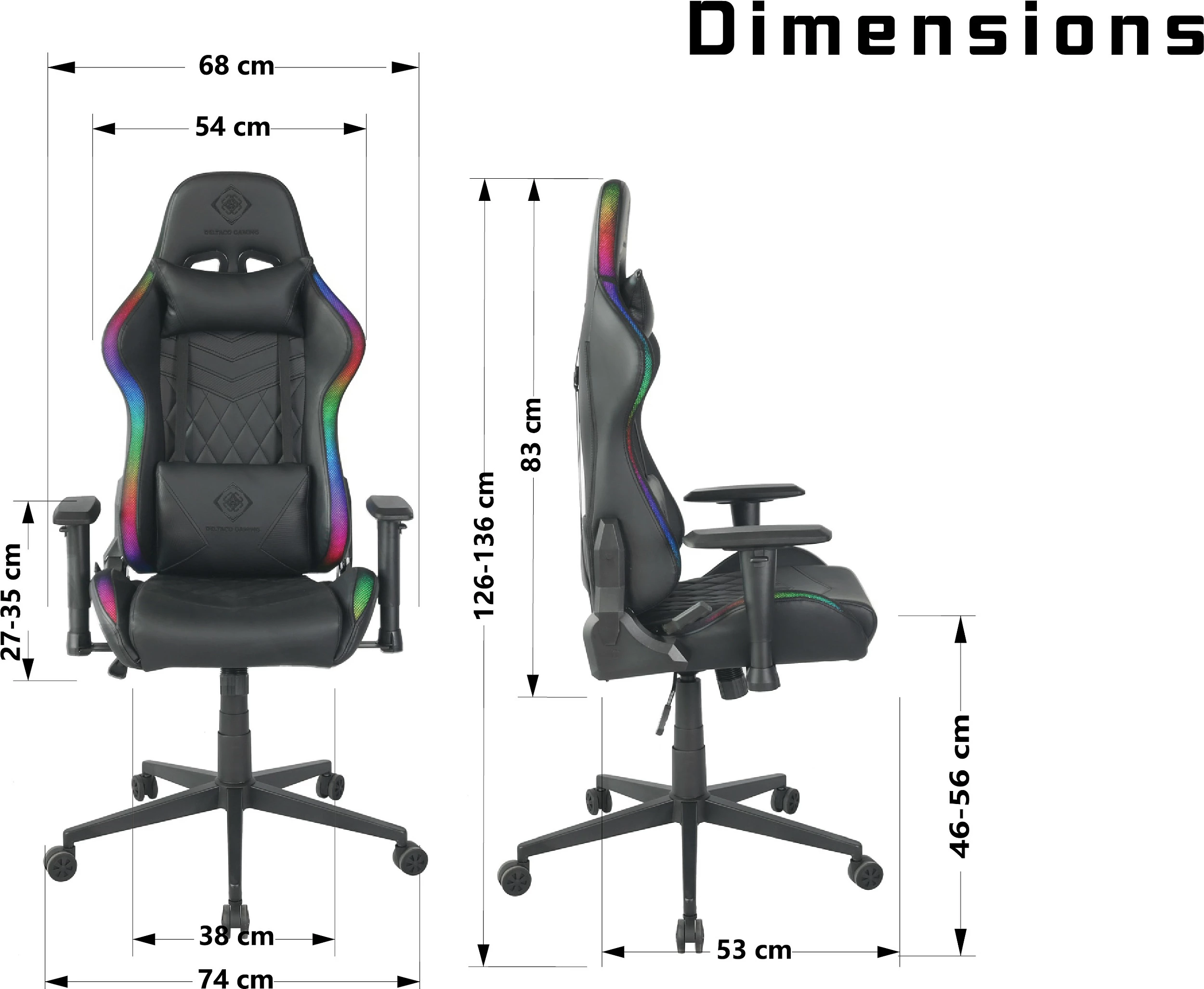 Karrige gaming Deltaco Gaming GAM-080, RGB, PU lëkurë artificiale, 120 kg, e zezë
